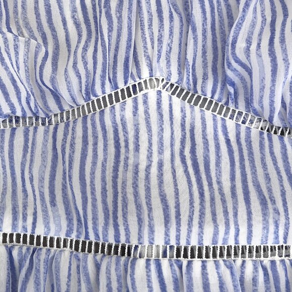 Moon River White & Blue Stripe Puff Sleeve Cottagecore Homemaker Midi Dress Sz M - Picture 3 of 16